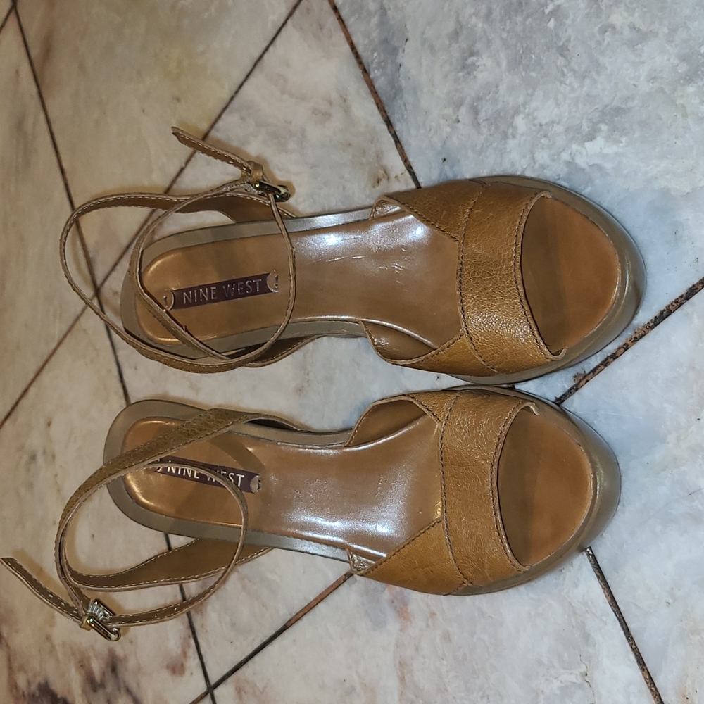 Nine West Leather Ankle Strap Wedges